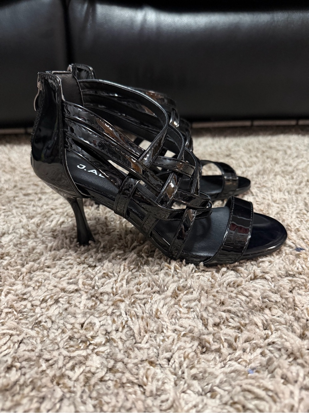Black Patent Strappy Heeled Sandals by J. Adams